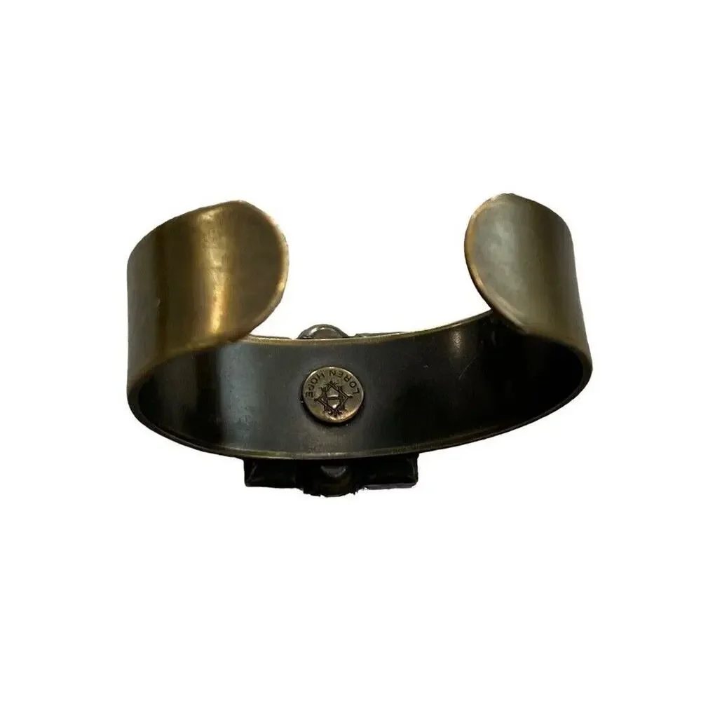 Loren Hope Vintage Brass Cuff Bracelet Statement Rhinestone